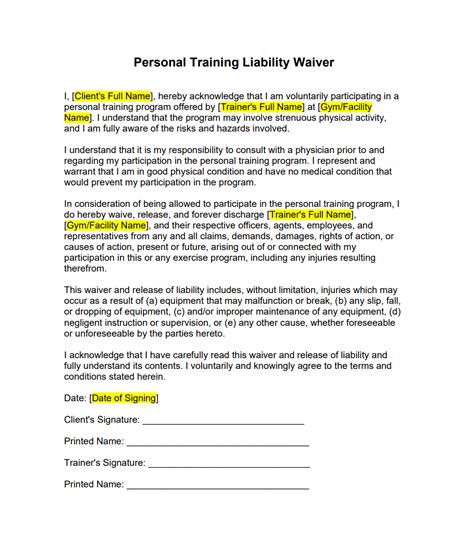 personal training liability waiver